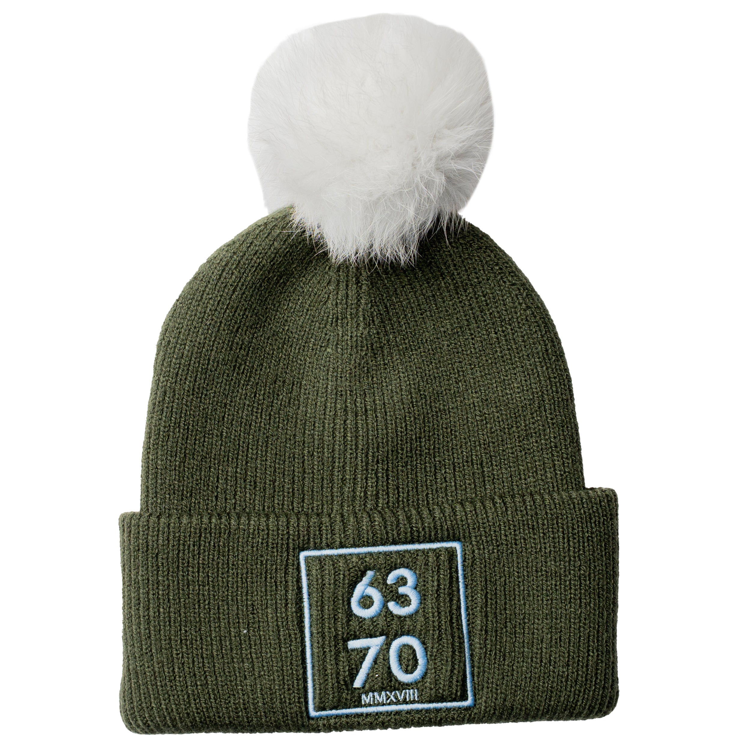 6370 Beanie mit Bommel Olivegreen | Hellbau