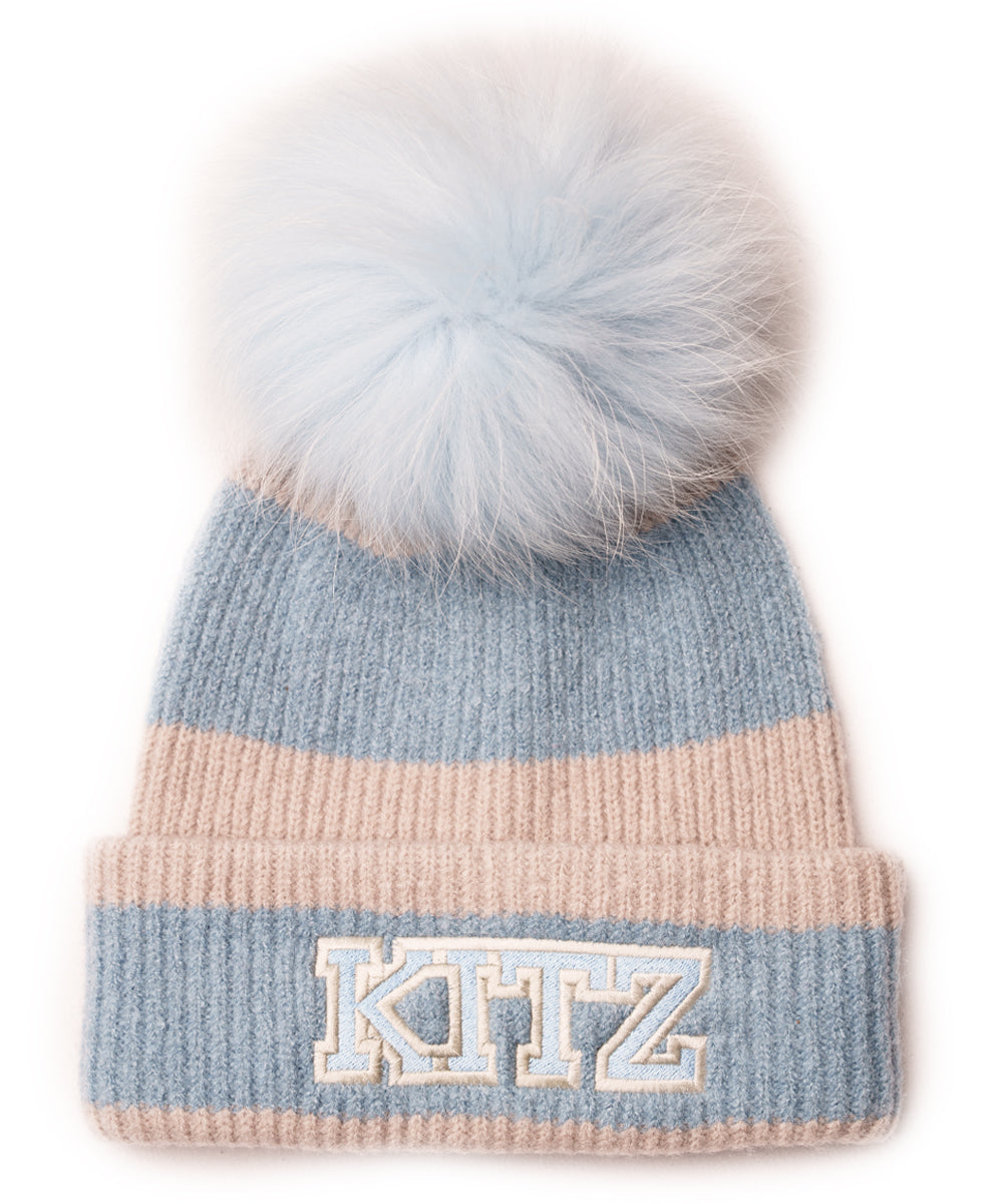Kitz Beanie mit Bommel Naturalstone Dustyblue | Hellblau