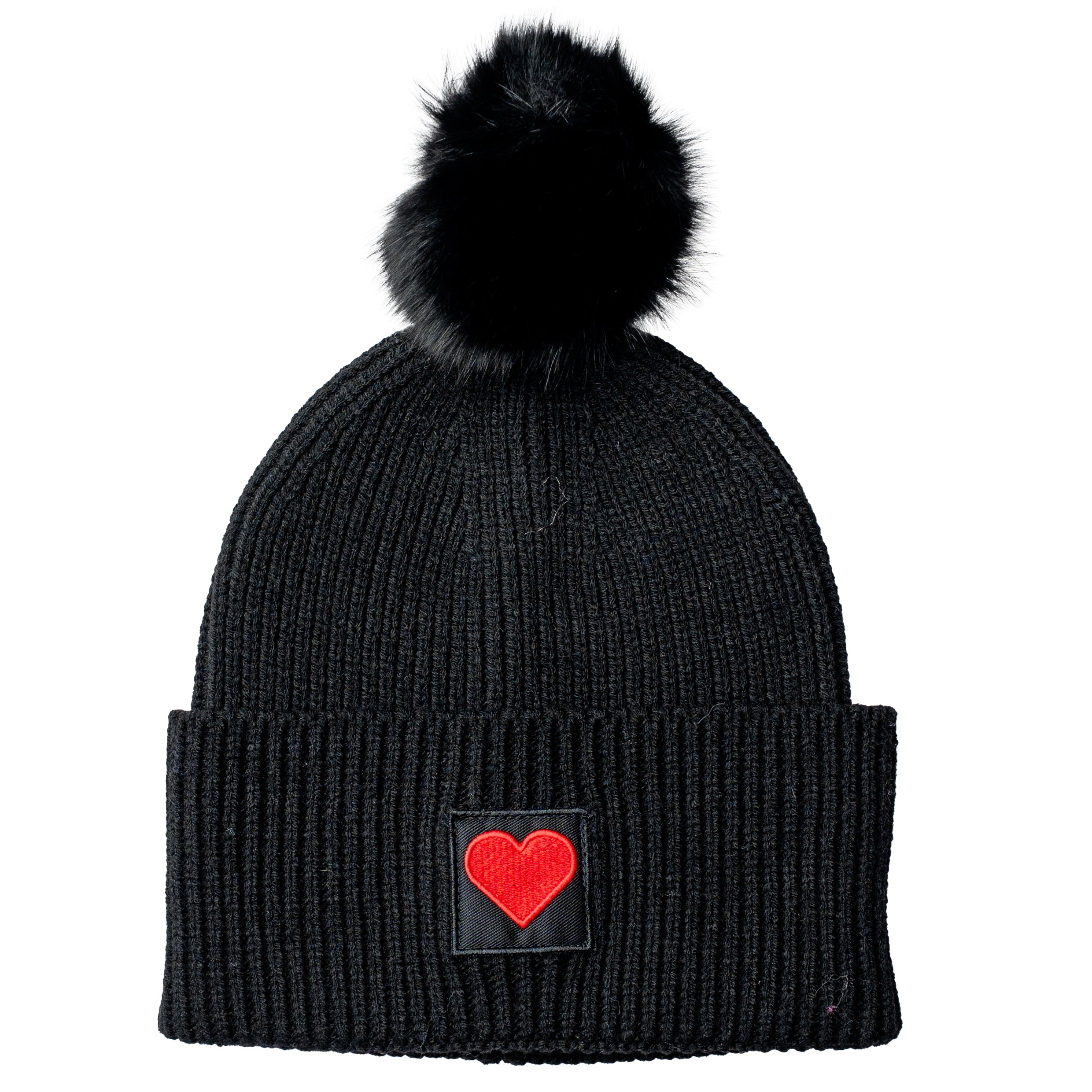 Herz Beanie mit Bommel Black | Rot