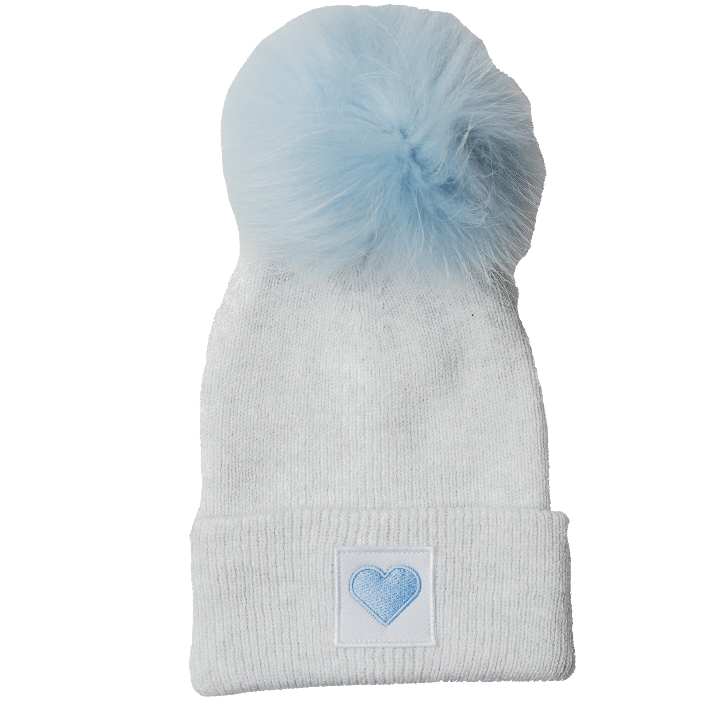 Herz Beanie mit Bommel Cloudygrey | Hellblau